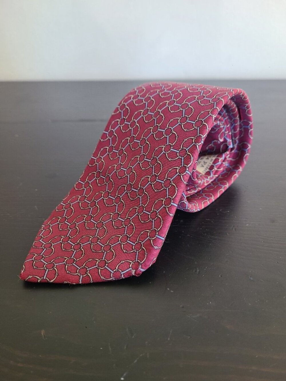 Hermes 854 PA 100% Silk Red Necktie Chains